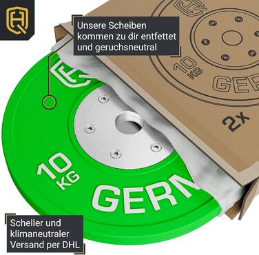 Набір змагальних бамперних дисків HQ Germany 30 кг (2x5 кг + 2x10 кг), REACH, IWF стандарт, Ø50 мм