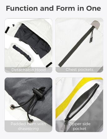 Водонепроникна лижна куртка Wantdo для чоловіків, спортивний мантель для активного відпочинку, тепла зимова куртка для гірських прогулянок, білий+червоний (M, білий+жовтий)