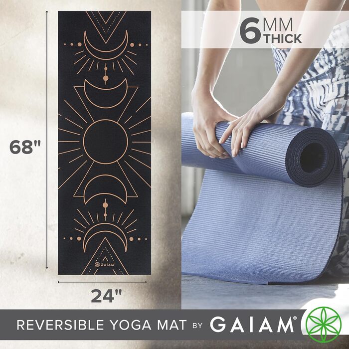 Йога мат Gaiam Premium 6 мм - двостороння, товста, нековзна для йоги, пілатесу та вправ на підлозі (172,7 x 61 x 6 мм) Cosmic Energy
