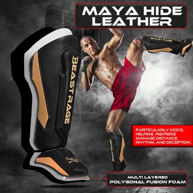 Нагороники для ніг BEAT RAGE для кікбоксингу, муай-тай, ММА, BJJ, карате, тхеквондо (золотий)