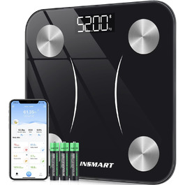 INSMART Розумні ваги для вимірювання складу тіла, Bluetooth, електронні ваги для людей, аналізатор жиру, ІМТ, м'язова маса, білок, вага кісток, BMR