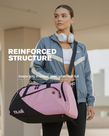 Спортивна сумка Tolaccea для чоловіків та жінок з відділенням для взуття та мокрих речей, рюкзак-дуffel для тренувань, фітнесу, басейну, подорожей (47л, чорно-рожевий)