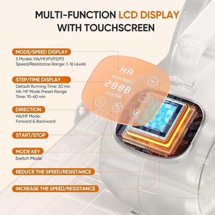 Міні електричний крос-тренажер Dripex 3-в-1, еліптичний тренажер під стіл для дому та літніх людей, регулювання швидкості та опору (16 рівнів), повністю зібраний, помаранчевий