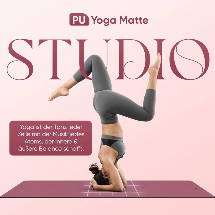 YOGALABS® Преміум йога-мат STUDIO 185×68×0,4 см, екстра великий, ремінь у комплекті, ECO PU та натуральний каучук, антиковзка поверхня, для йоги, гімнастики та пілатесу, 100% екологічний, без шкідливих речовин, бузковий
