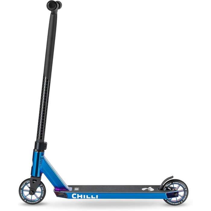 Самокат трюковий Chilli Pro Scooter Rocky Vol. 3 Blue Neochrome - для початківців та профі, колеса 110мм ABEC 9, висота 82см