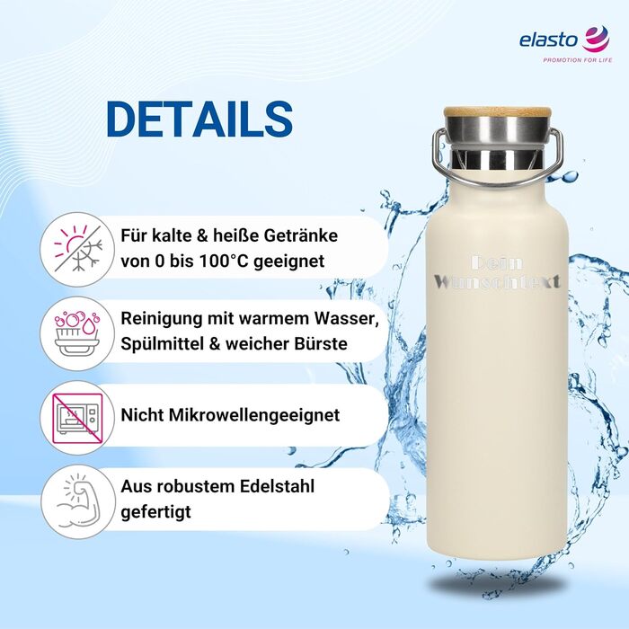 Персоналізована пляшка для води 500 мл з нержавіючої сталі, подвійні стінки, ізоляція, не протікає, з ручкою, колір: фіолетовий (бежева з текстом за бажанням)