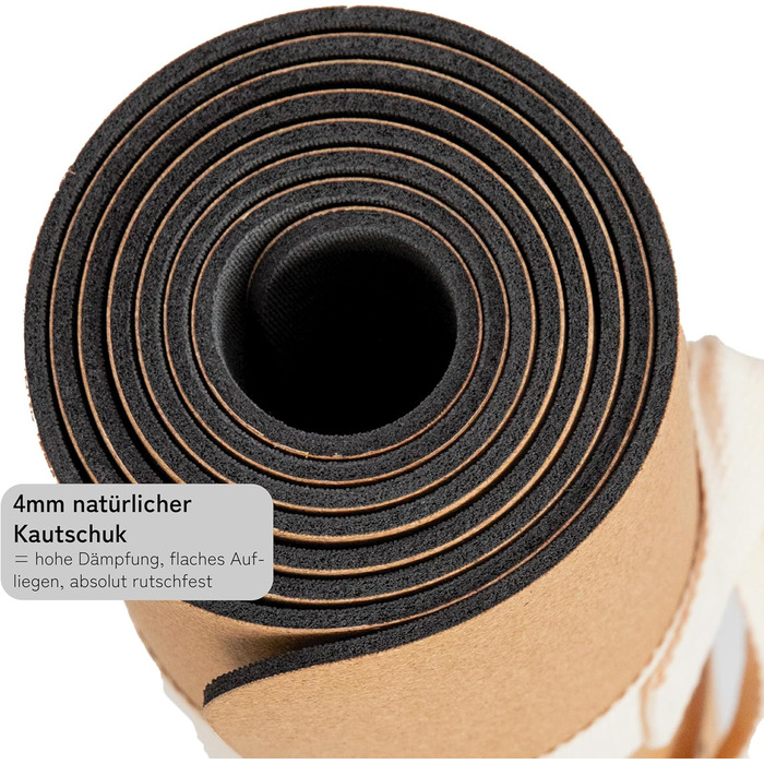 Йога мат Premium Kork: з натурального каучуку та корку | 100% натуральний та екологічний | 183 x 66 x 0,4 см | з чохлом для перенесення | неслизький | безпечний | без TPE | міцний та довговічний