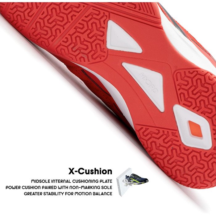 Чоловічі професійні бадмінтонні кросівки HUNDRED Xoom - червоно-білі, розмір 39 EU, для бадмінтону, тенісу, сквошу, настільного тенісу, баскетболу та падел-тенісу. Матеріал верху: поліестер, підошва: гума