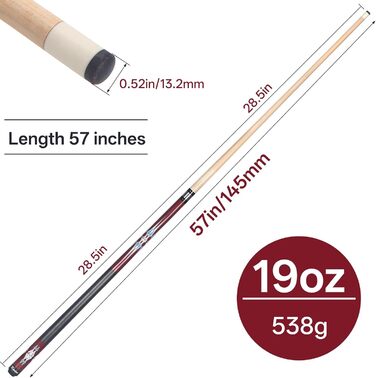 Набір більярдних київ Kmise Pool-Queue-Stick – професійні киї для більярдного столу, канадський клен, для дорослих, 147 см, різні кольори