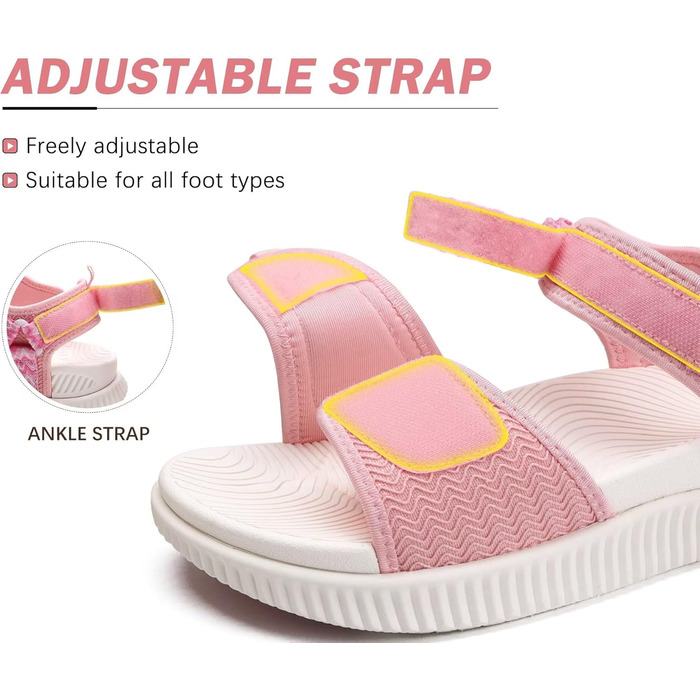 Сандалії жіночі KuaiLu для трекінгу та відпочинку: ортопедичні, з регулюванням на липучці, рожеві (39 EU)