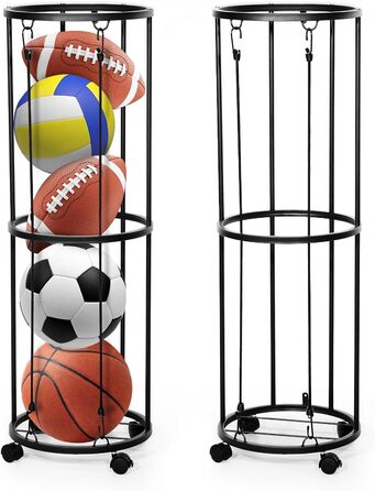 Стійка для м'ячів на колесах, органайзер для спортивного інвентарю, стійка для зберігання футболу та баскетболу, настінний тримач, знімна конструкція