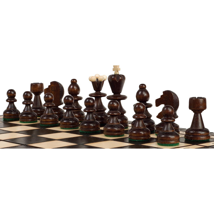 Шахи Sunrise Chess & Games Schachperle середні, традиційні польські фігури, випалене та розписане вручну шахове поле, дерев'яна шкатулка з відділеннями, коричневі