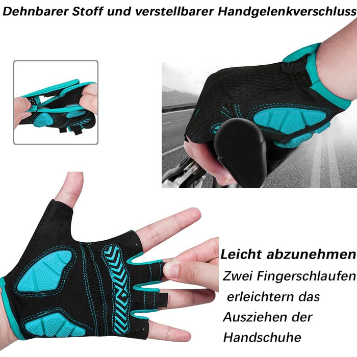 Велосипедні рукавички MOREOK для чоловіків та жінок, літні, з напівпальцями, 5 мм гелеві, протиковзкі, амортизуючі, для гірського велосипеда, шосе, даунхілу (Блакитний, XXL)