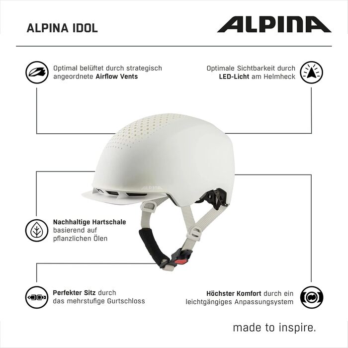 ALPINA IDOL – екологічний велосипедний шолом з LED-підсвіткою та сонцезахистом для дорослих