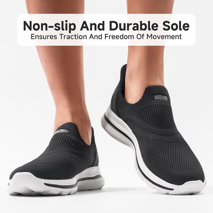 Чоловічі кросівки Slip-On без шнурівків: Outdoor, спортивні, для бігу, легкі, дихаючі, чорні, 43 EU