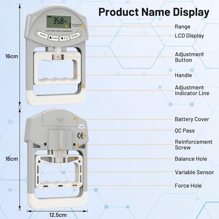 Електронний динамометр Kuptone 90кг / 200lbs з набором дисків для вимірювання сили стискання руки