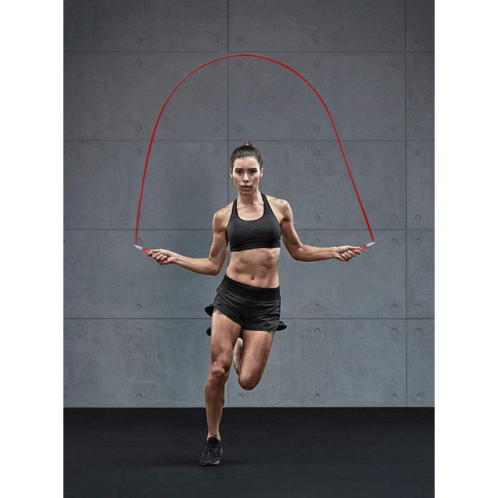 Стрибкове канат Sport Springseil для фітнесу дорослих, сталевий, 5 мм, з підшипниками, 2 запасні канати, червоний