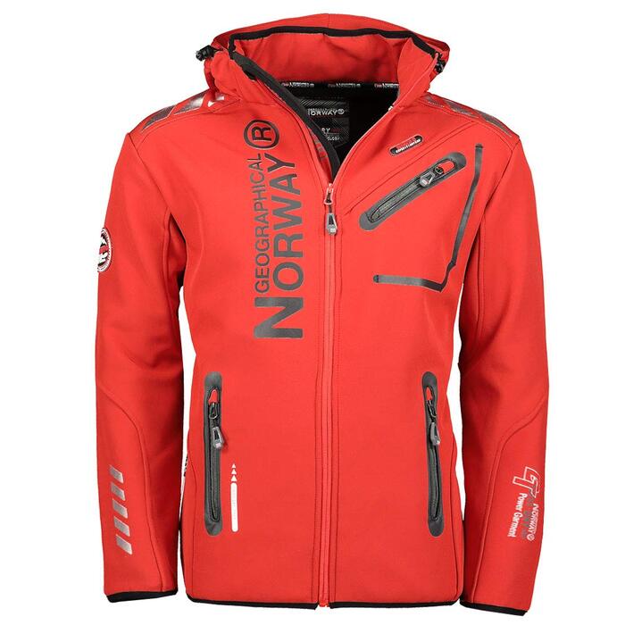 Чоловіча водонепроникна куртка-софтшелл Geographical Norway Royaute з капюшоном, тактичний віндбрейкер для гірських походів та лиж, червоно-чорна, 3XL