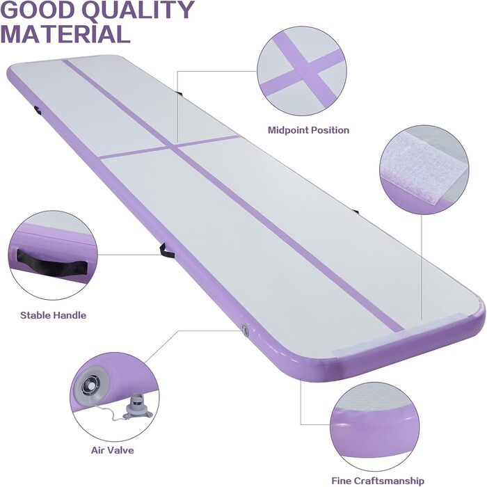 Гімнастичний мат Air Track для тумблінгу та йоги з електричним насосом, водонепроникний та протиковзний, фіолетовий (300x100x10 см)