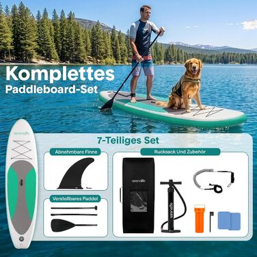 SUP дошка SereneLife надувна, 305x81 см, з аксесуарами для початківців та досвідчених, для моря, річки, йоги