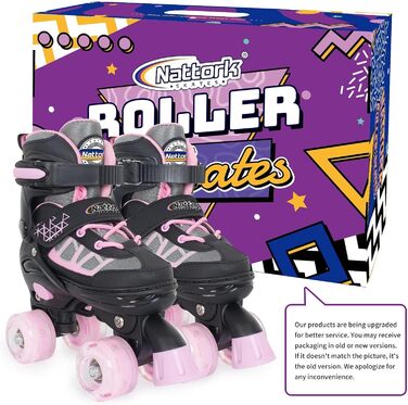 Роликові ковзани для дітей Nattork, 4 розміри, регульовані, світлові ролики, для дому та вулиці, EU 35-38, рожеві