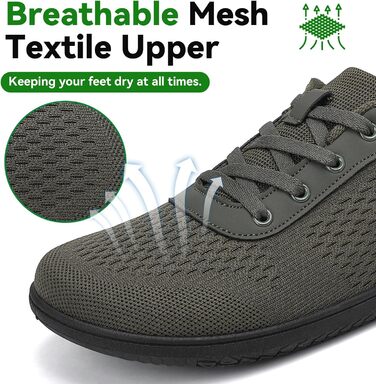 Легкі кросівки для бігу Barfußschuhe: чоловічі та жіночі, дихаючі, з широкою переднячкою, антиковзаючі, для трейлу та бігу по вулицях (40 EU, армійний зелений)