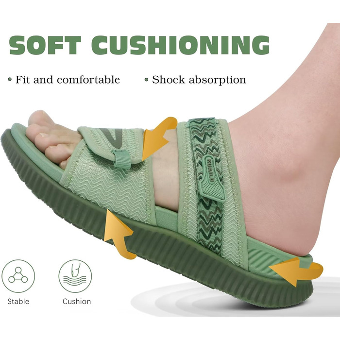 Спортивні сандалі KuaiLu жіночі з м'якою устілкою, ортопедичні для підтримки підошви, зелені, розмір 41 EU