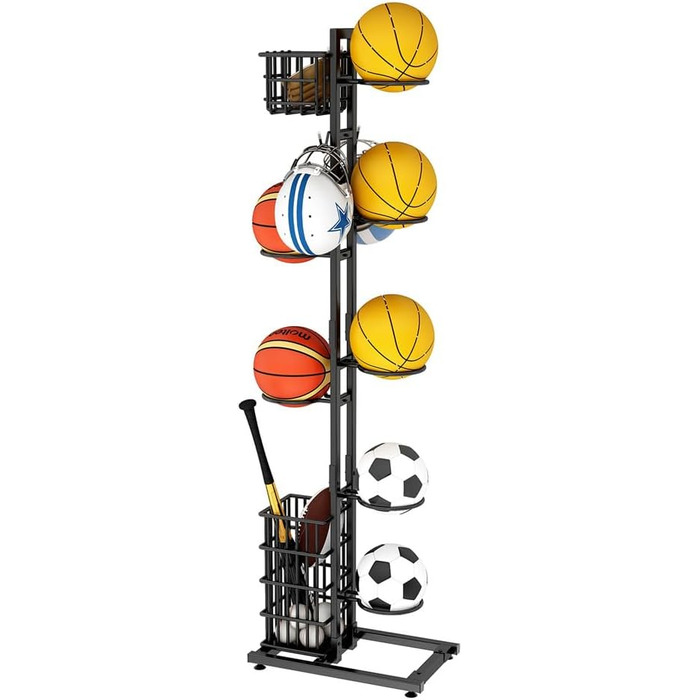 Стенд для зберігання м'ячів: баскетбол, волейбол, футбол. Організатор для спортивного інвентарю з 7 тримачами для м'ячів та 2 кошиками