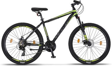 Гірський велосипед Licorne Bike Diamond Premium 27.5'' алюмінієвий, 21 швидкість, дискові гальма, регульована вилка, чорний-лайм, для хлопців, дівчат, чоловіків і жінок