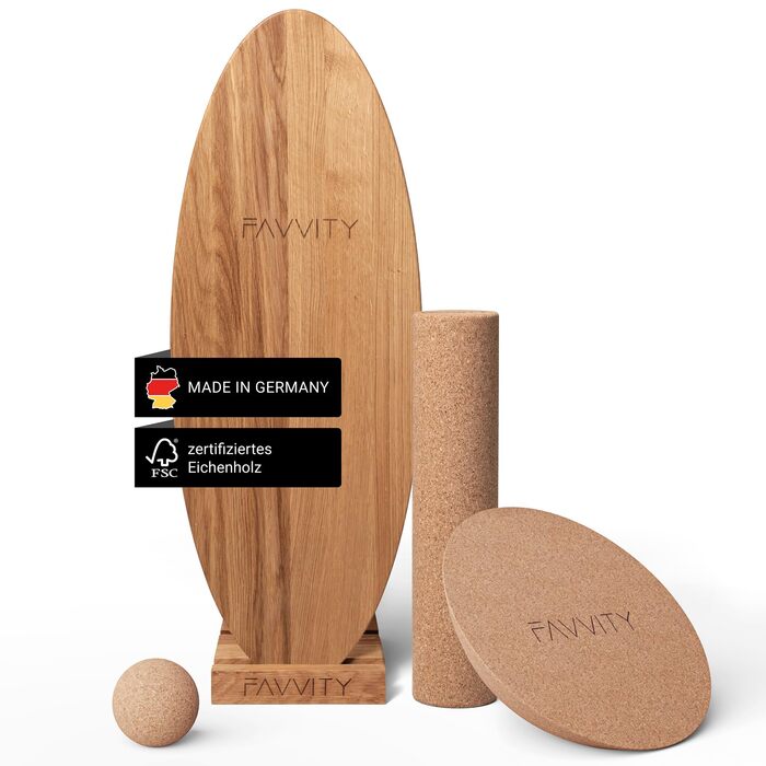 Баланс Борд з дуба | Ручна робота, Німеччина | FAVVITY® - тренажер для рівноваги з додатком (Core + кріплення, натуральний дуб)