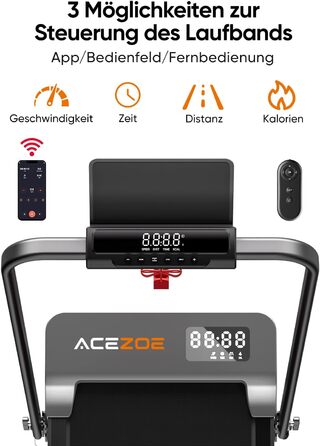 Біговий тренажер 6 в 1 для дому, складний, з регулюванням нахилу 10% та ручками. Макс. вантажність 135 кг, LED-дисплей, пульт дистанційного керування та додаток. Чорний та сірий.