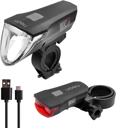 Фронтліхтар Nean CREE LED з акумулятором, світлодіодний велосипедний ліхтар з авторегулюванням та стоп-сигналом, 60 люкс, 6 cd, StVZO, велосипедна лампа, фара, задній ліхтар