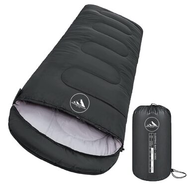 Спальний мішок HikeMeister Mumienschlafsack 1600г, чорний, 220x80 см, для кемпінгу, комфорт 0-15°C, з внутрішньою кишенею та чохлом