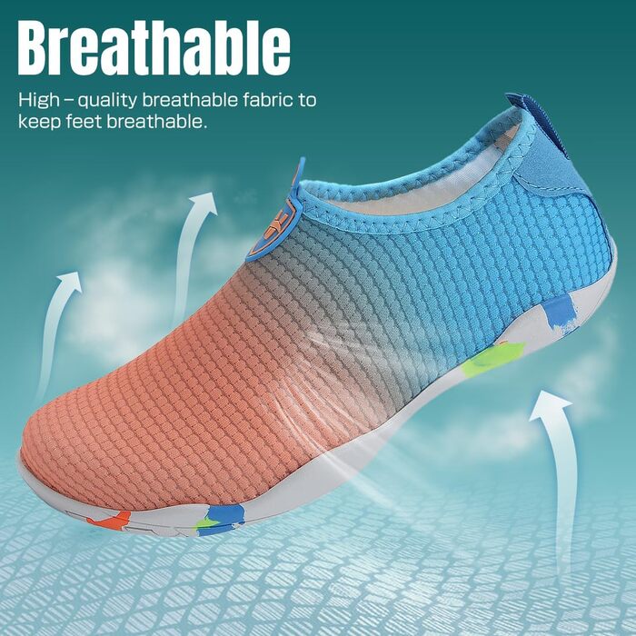 Взуття для плавання та водних видів спорту WateLves: чоловіче та жіноче, швидковисихаюче, унісекс, кольори: блакитний, помаранчевий, розмір 39 EU