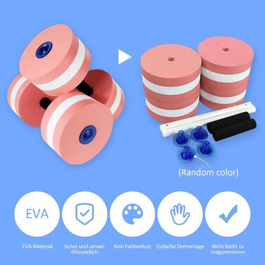 Набір з 2 аква-гантелі для фітнесу у воді, піна, знімні ручки, для чоловіків та жінок (Рожевий)