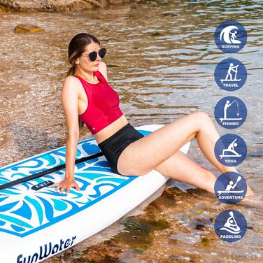 Надувний SUP Борд FunWater 10'6'-11'6' – для всіх рівнів майстерності, з антиковзким EVA-деком, веслом, насосом та аксесуарами. Рожевий/Блакитний (10'6-TIKI)