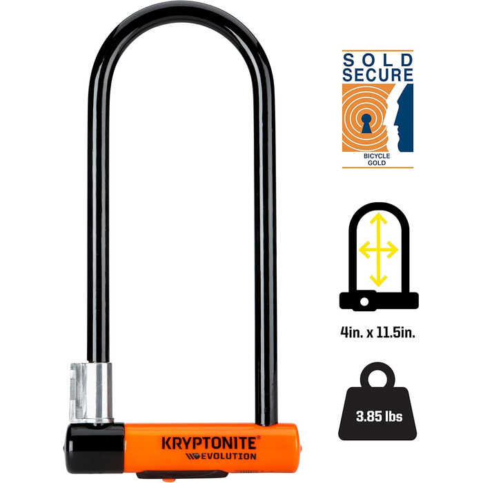 Замок велосипедний Kryptonite Evolution Standard, рівень безпеки 8/10, антикрадійний, з кріпленням та 3 ключами, 10.2 x 22.9 см