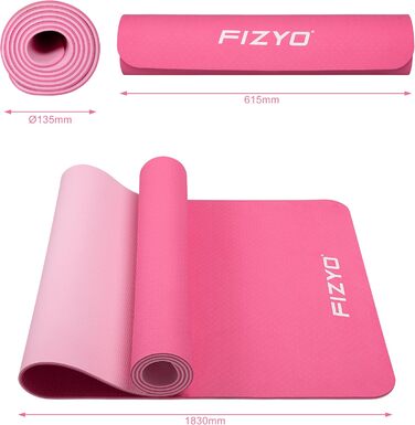 Йога-мат Fizyo 183x61 см, рожевий, TPE, нековзкий, з сумкою та ременем, для пілатесу, фітнесу, товщина 0,6 см