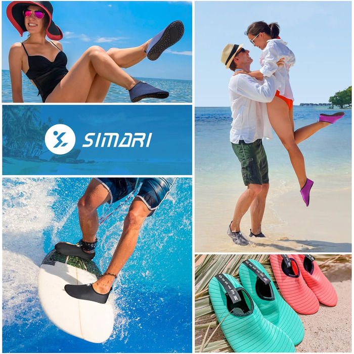 SIMARI Водні черевики для жінок та чоловіків, швидковисихаючі, шкарпетки для плавання, пляжні та спортивні черевики, аквашузи, SWS001, чорний, 46/47 EU