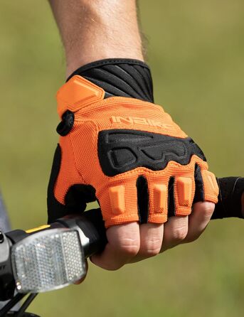 Рукавички Inbike для їзди на велосипеді, хаф-фінгери, захист пальців TPR та SCR, зелені (помаранчеві, M)