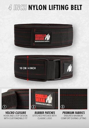 Пояс для бодібілдингу та фітнесу Gorilla Wear 4'' нейлоновий, чорний, для чоловіків і жінок