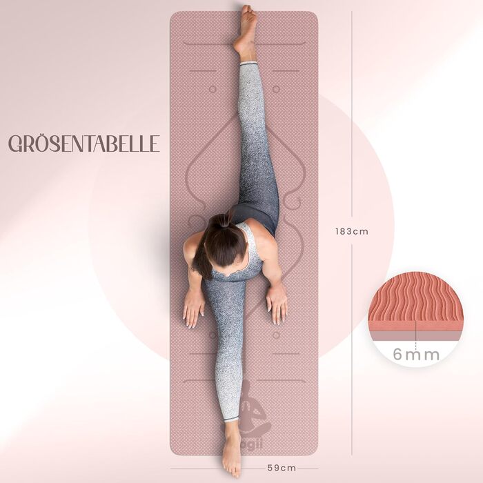 Йога-килимок Yogii 6 мм, протиковзкий TPE килимок для йоги, пілатесу та фітнесу з лініями розмітки, Nude / Старорожевий