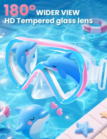 Дитяча маска для плавання та снорклінгу Supertrip, 6-14 років, скло, рожево-блакитна