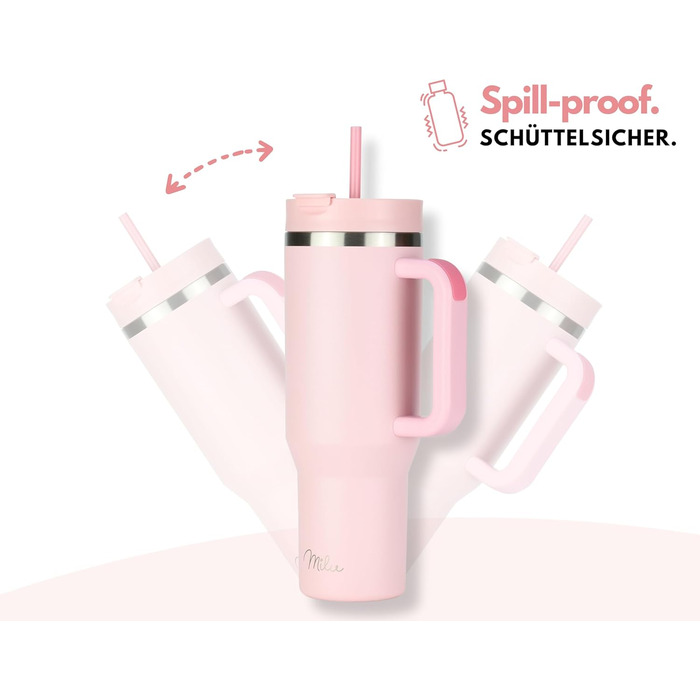 Термокружка Milu 1200 мл Blossom Pink з соломинкою та ручкою. Ізотермічна пляшка з нержавіючої сталі для напоїв (гарячі/холодні)