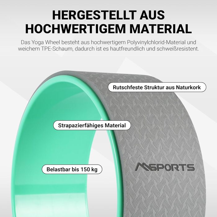 Йога-колесо MSPORTS Premium м'ятне — допоміжний аксесуар для йоги, тренувань, розтяжки