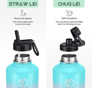 HydroPal Фляга з нержавіючої сталі - 750мл/1л/1.2л/1.9л, без BPA, для газованих напоїв, ізольована, з трубочкою та 2 кришками