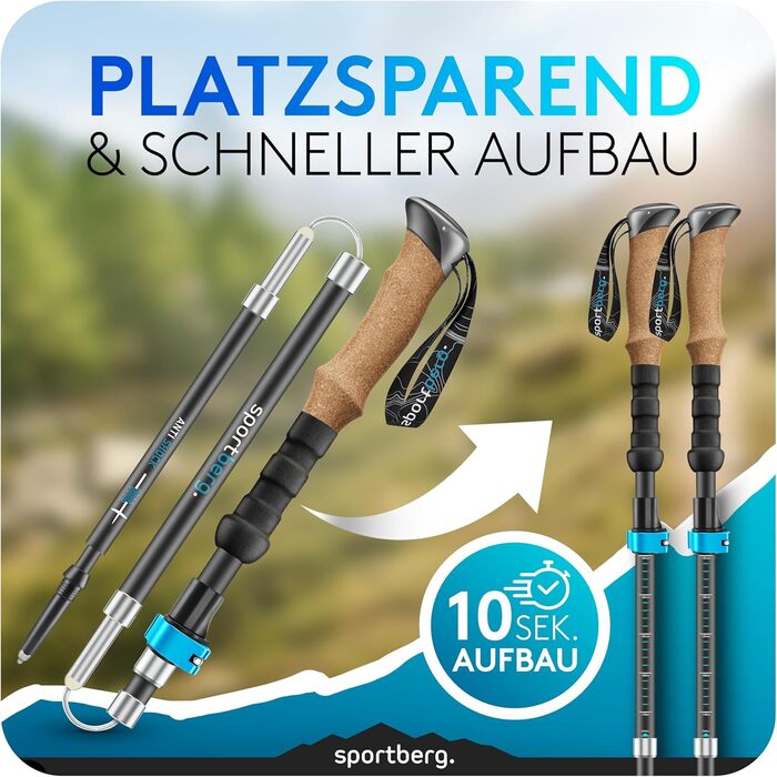 Телескопічні палиці для скандинавської ходьби та хайкінгу з карбону та алюмінію, з корковими ручками, регульовані за висотою, унісекс