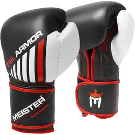 Боксерські рукавички Meister Gel Armor 16oz для тренувань з натуральної шкіри, чорні/червоні/білі, дорослі, з сітчастою сумкою