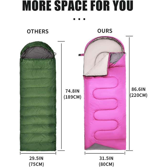 Спальний мішок для дорослих, походів, легкий, водонепроникний, для холодної погоди. Підходить для жінок, чоловіків, дівчаток та хлопчиків. Ідеальний для кемпінгу, трекінгу, відпочинку на природі, полювання. З компресійним мішком (фіолетовий)