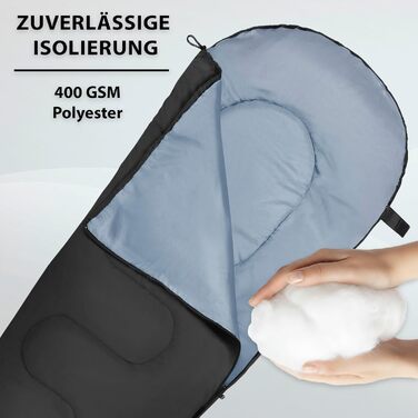 Спальний мішок ALPIDEX Mumienschlafsack 4 сезони -17°C 225x80 см, ультралегкий, для кемпінгу, трекінгу, туризму, чорний